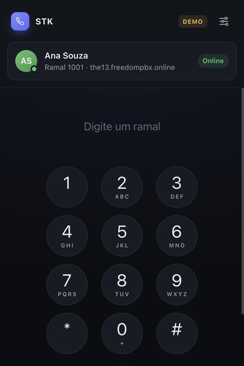 Tela do discador do STK Voz com o ramal conectado
